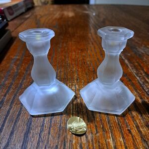 Vintage Tiara Exclusive Indiana Glass Frosted Candle Stick Candle Holders